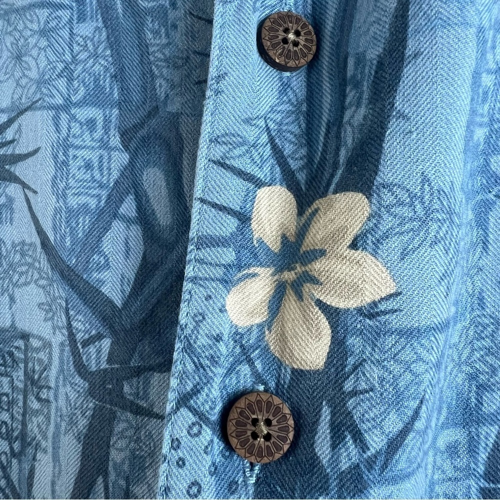 Caribbean Joe Men’s Silk Hawaiian Shirt Large Tropical Blue Short Sleeve Bamboo - Picture 4 of 8